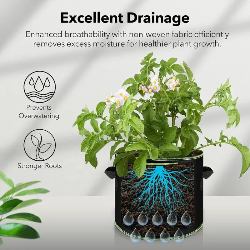 🌱Elyviana 5-Pack 5 Gallon Grow Bags – Heavy Duty Aeration Fabric Pots🪴 (Upsell)