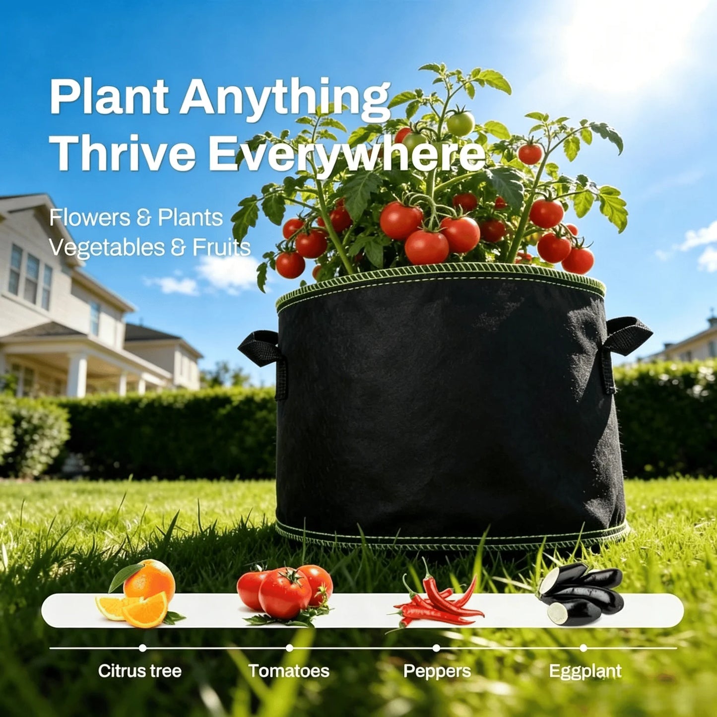 🌱Elyviana 5-Pack 5 Gallon Grow Bags – Heavy Duty Aeration Fabric Pots🪴 (Upsell)