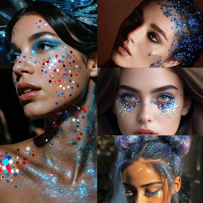 Elyviana Festival Rave Body & Face Glitter: High-Shine Star Sequins Cosmetic Makeup (Upsell)
