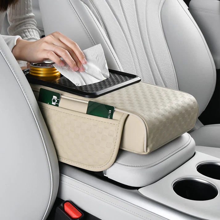 Elyviana Premium Car Armrest Storage with Integrated Cup Holders & Tissue Station
