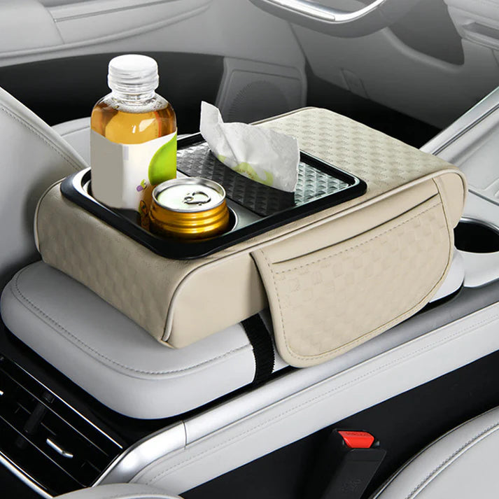Elyviana Premium Car Armrest Storage with Integrated Cup Holders & Tissue Station