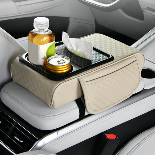 Elyviana Premium Car Armrest Storage with Integrated Cup Holders & Tissue Station