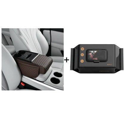 Elyviana Premium Car Armrest Storage with Integrated Cup Holders & Tissue Station