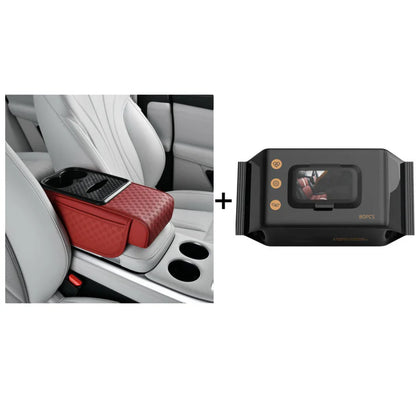 Elyviana Premium Car Armrest Storage with Integrated Cup Holders & Tissue Station
