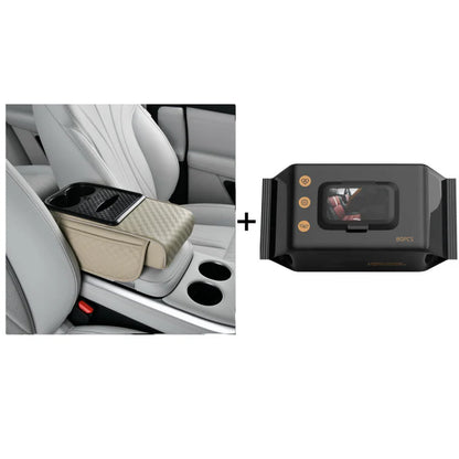 Elyviana Premium Car Armrest Storage with Integrated Cup Holders & Tissue Station