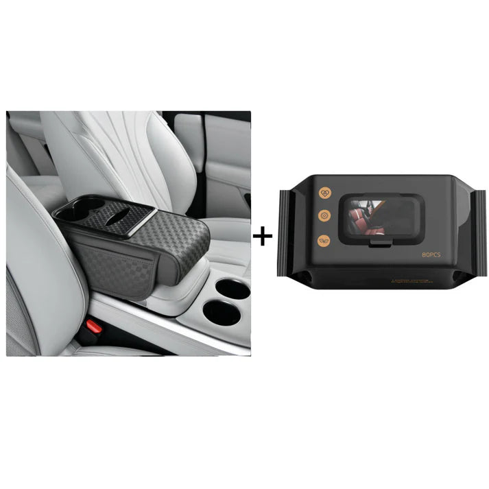 Elyviana Premium Car Armrest Storage with Integrated Cup Holders & Tissue Station