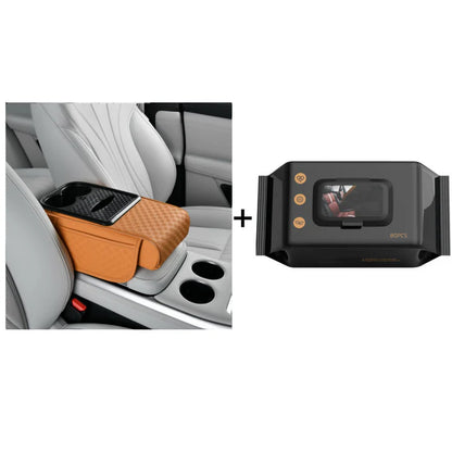 Elyviana Premium Car Armrest Storage with Integrated Cup Holders & Tissue Station