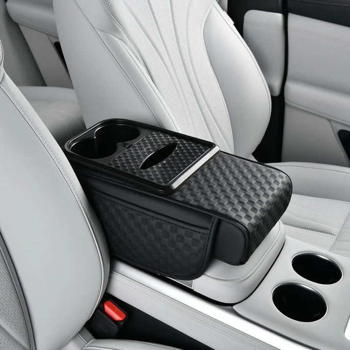 Elyviana Premium Car Armrest Storage with Integrated Cup Holders & Tissue Station